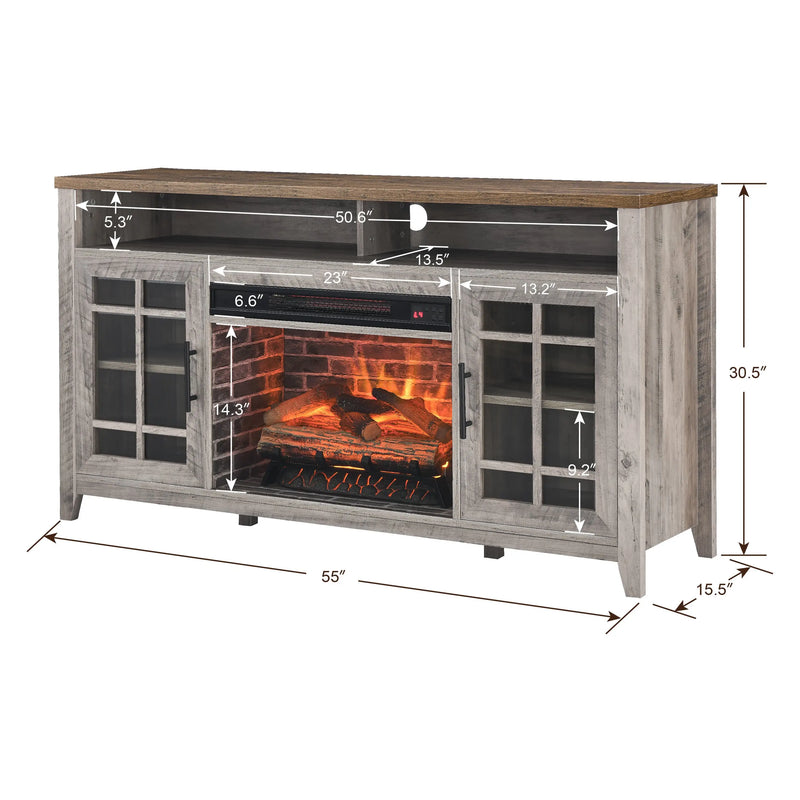 Contemporary TV stand with remote-controlled electric fireplace and storage
