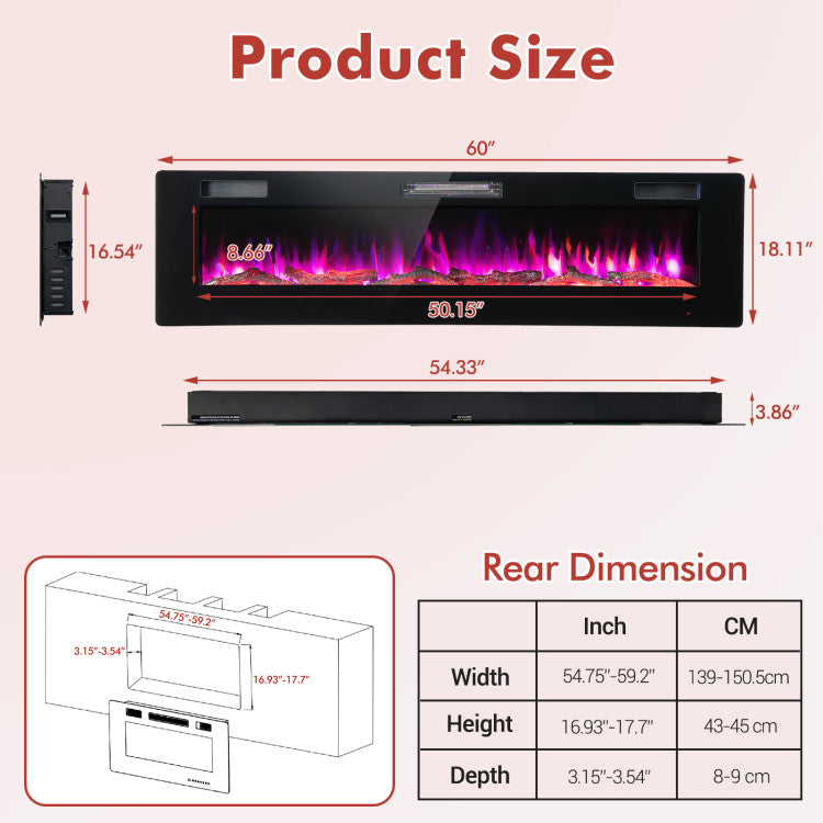 Modern Ultra-Slim Wall Mounted Electric Fireplace
