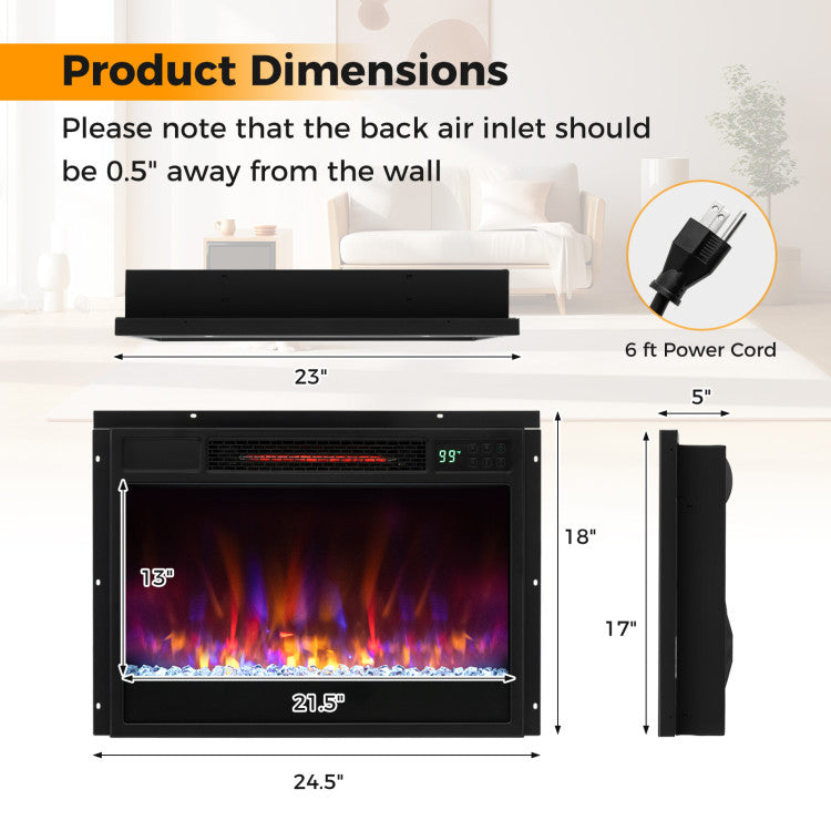 Modern wall-mounted fake fireplace with flames