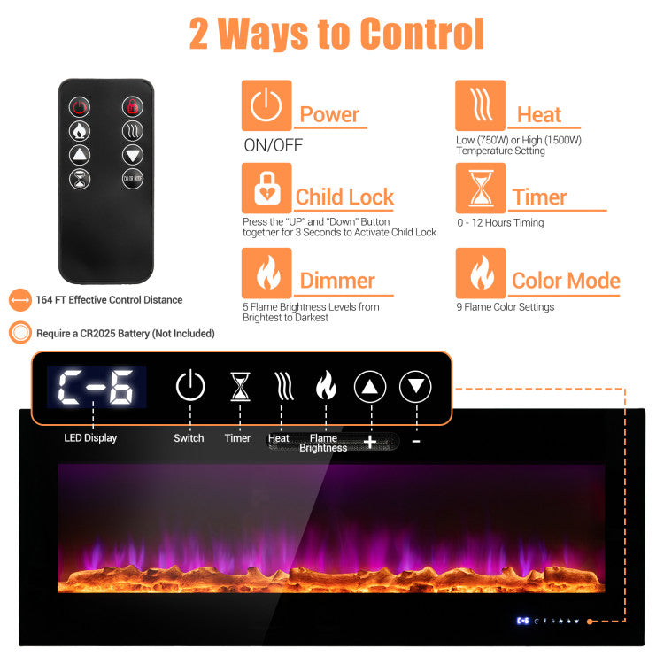 Modern wall mounted fireplace with remote control