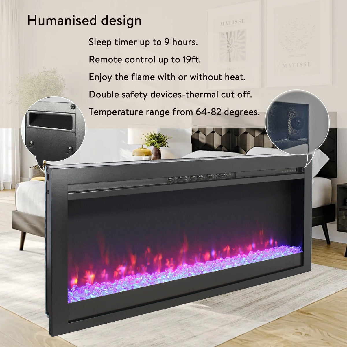 Electric fireplace with customizable flame colors