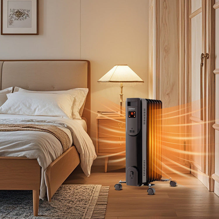 Oil filled radiator heater with adjustable thermostat and 3 heat settings