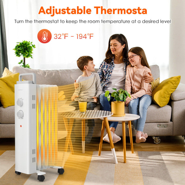 Oil radiator heater with universal casters and foldable handle