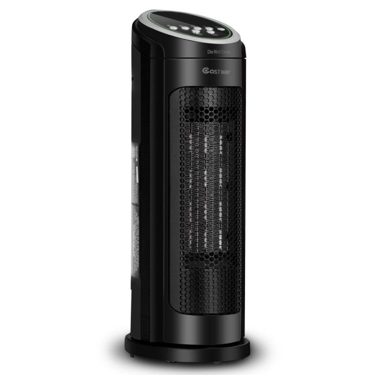 Front view of 1500W oscillating ceramic space heater with LED display