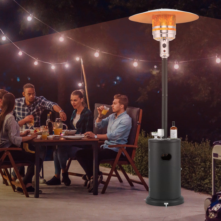 Propane patio heater featuring built-in round table for convenience