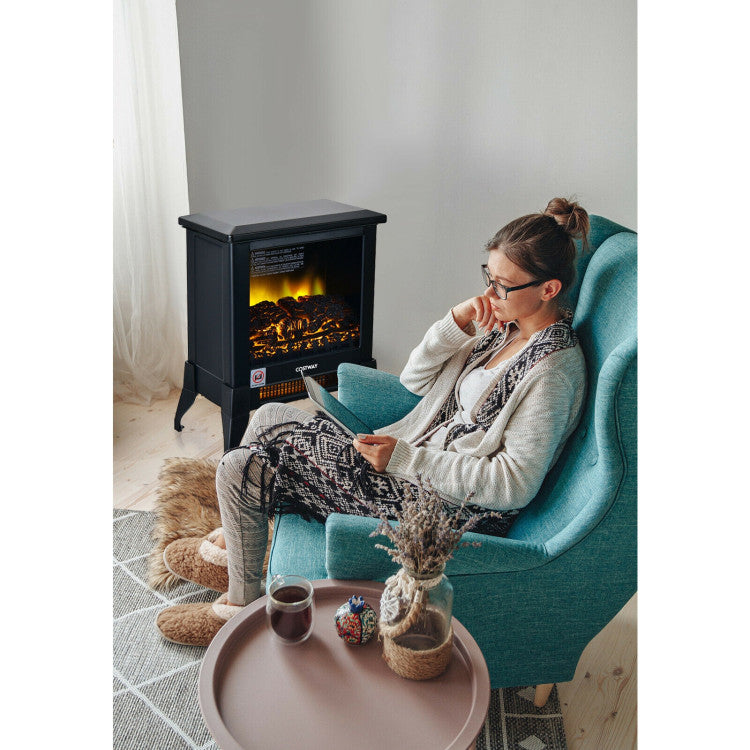 Portable electric fireplace heater featuring adjustable thermostat for personalized room heating