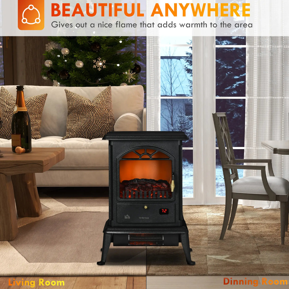 Portable Space Heater Fireplace with Tip-Over Protection