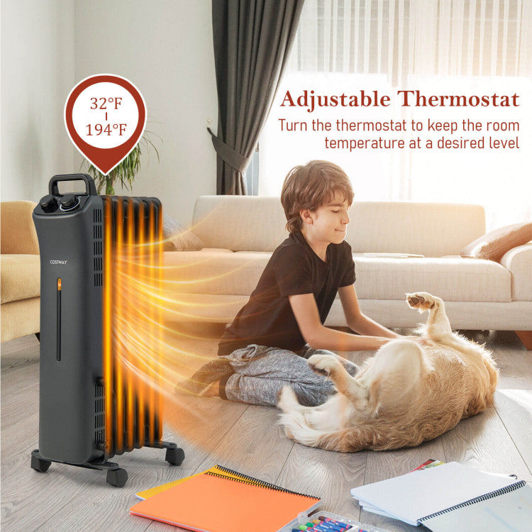Portable electric heater with thermostat and wheels