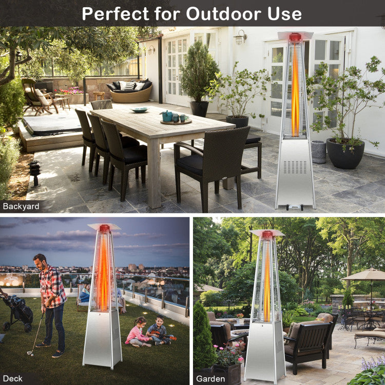 Portable propane patio heater with built-in wheels for mobility