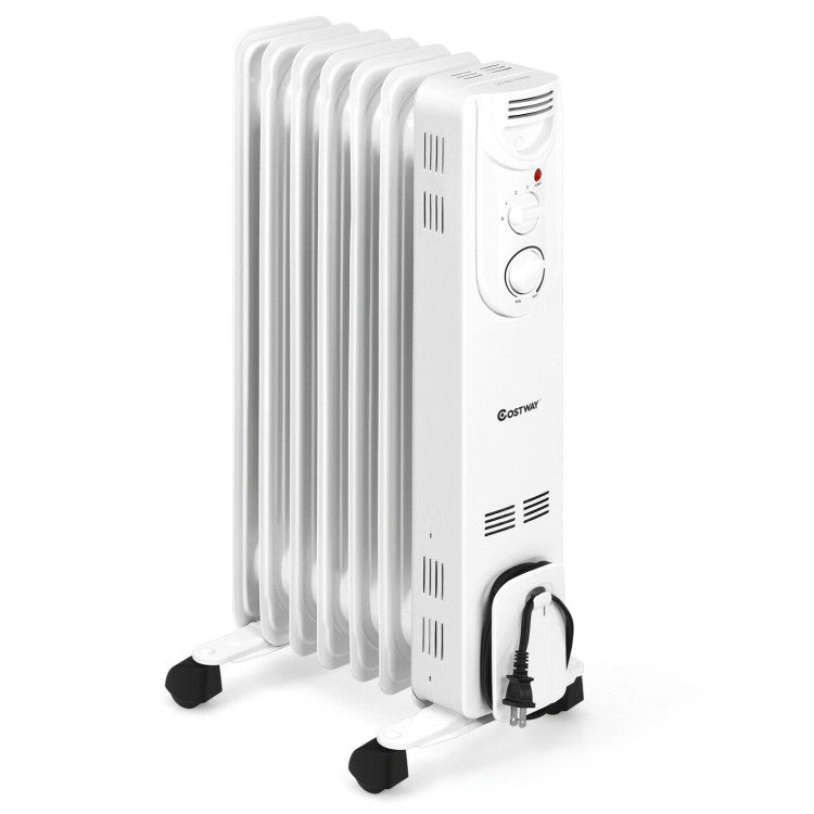 Quiet oil-filled heater placed in a cozy bedroom