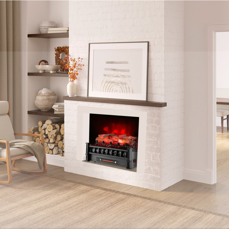 Lifelike birch log electric fireplace insert with glowing embers.