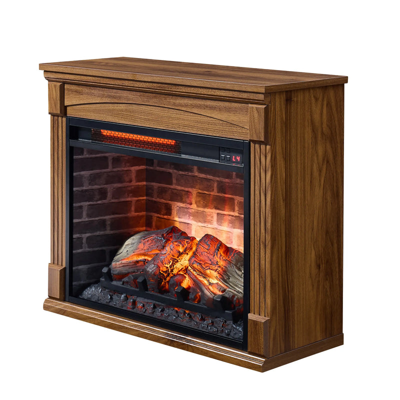 Realistic flame effect from electric fireplace in TV entertainment cabinet.