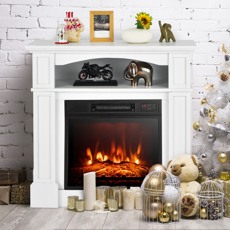 Electric fireplace TV stand with realistic logs and flames