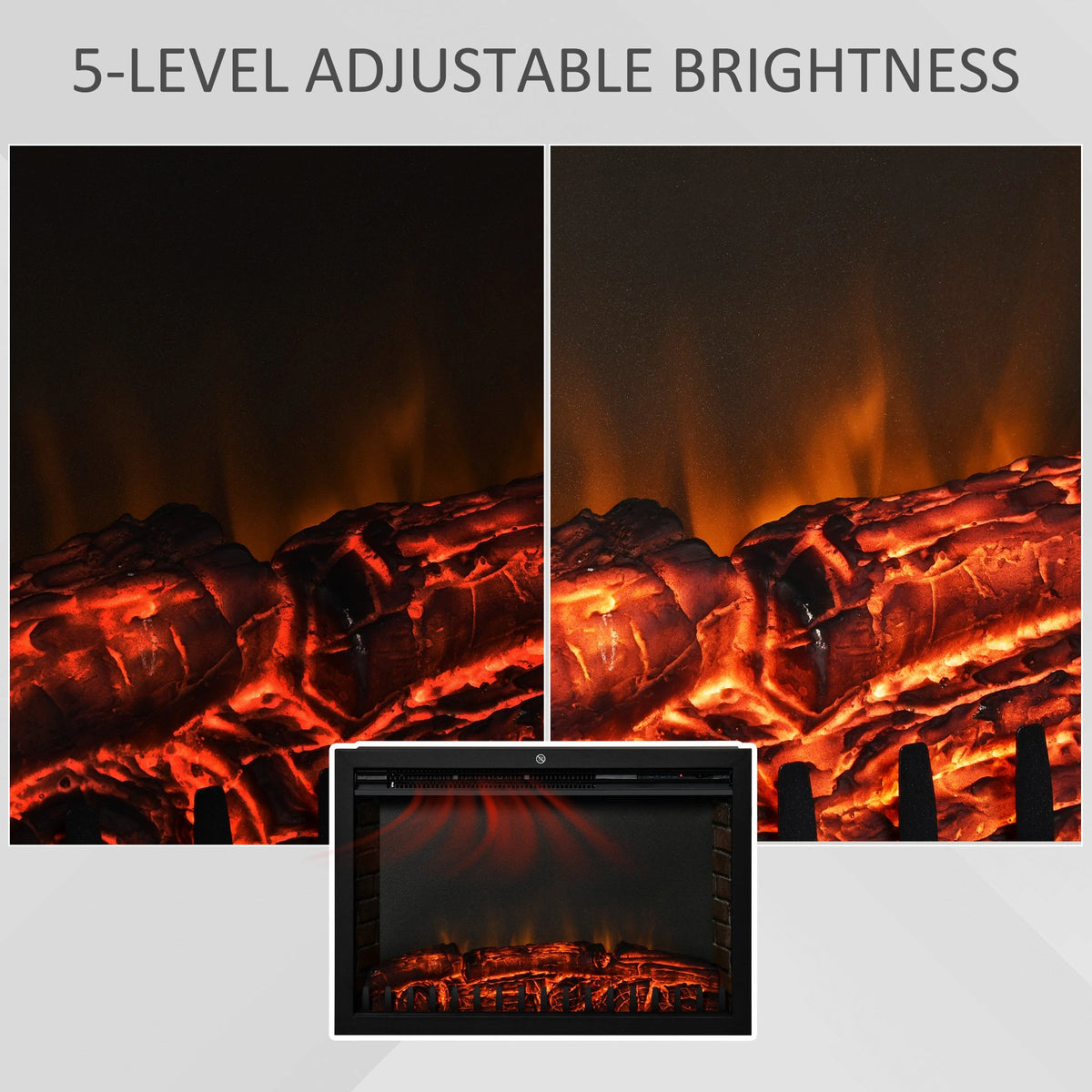 LED flame effect with glowing log and ember bed