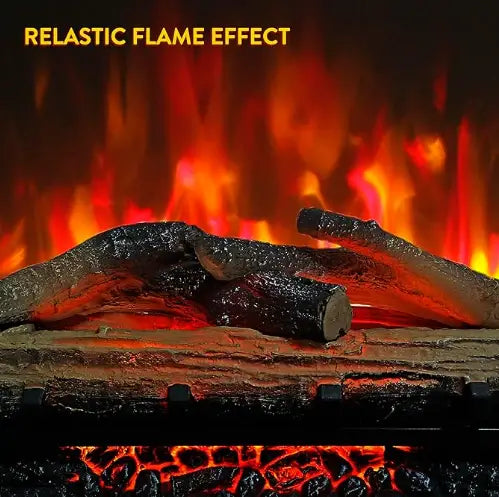 Realistic 3D log set fireplace insert with tempered glass.