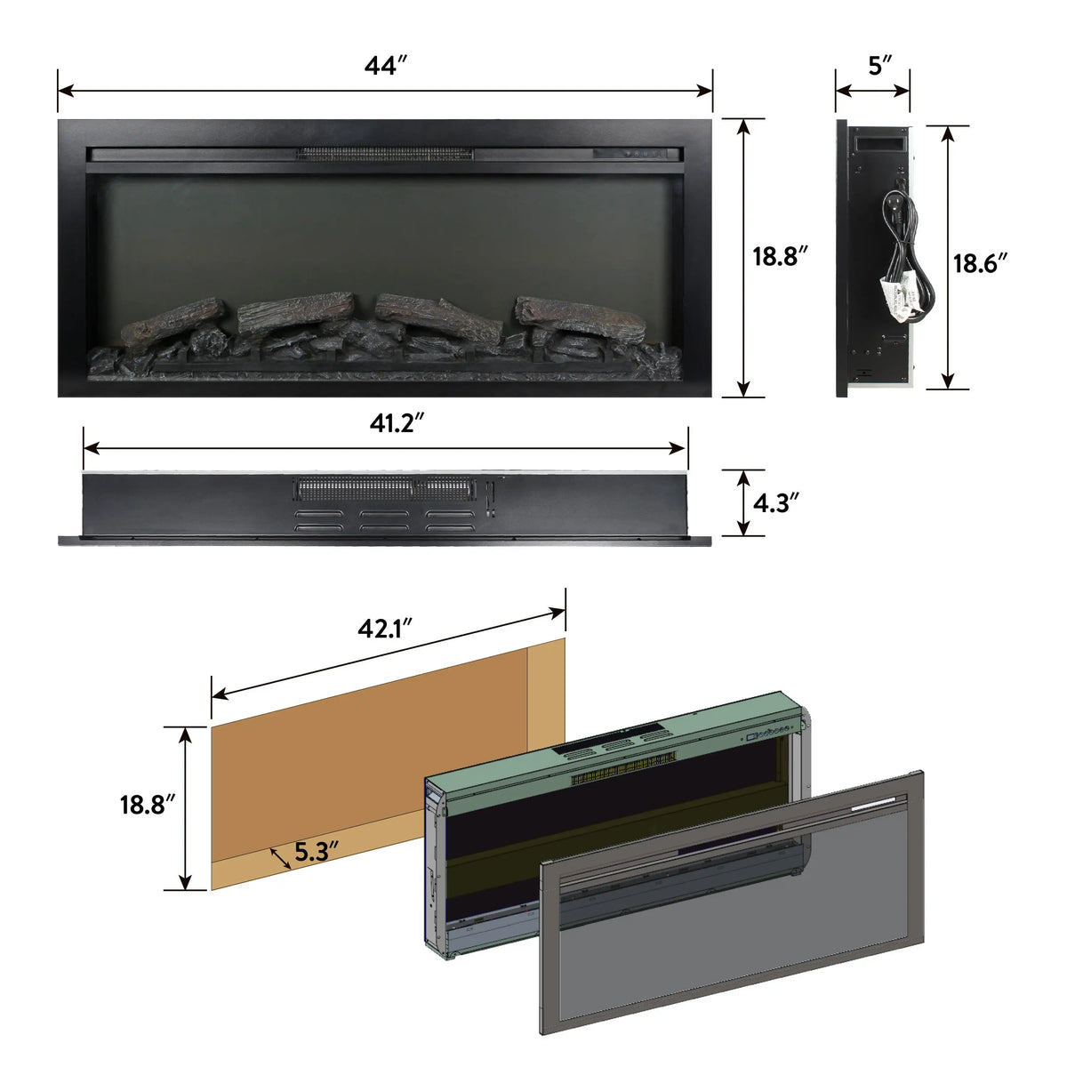 60-Inch Recessed Electric Fireplace with Smart Control