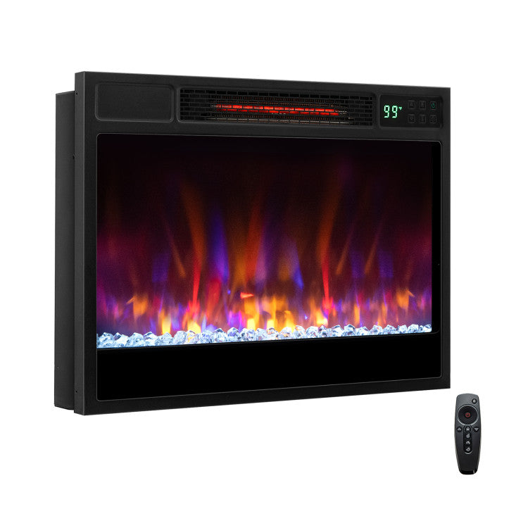 23-inch recessed electric fireplace insert with flame