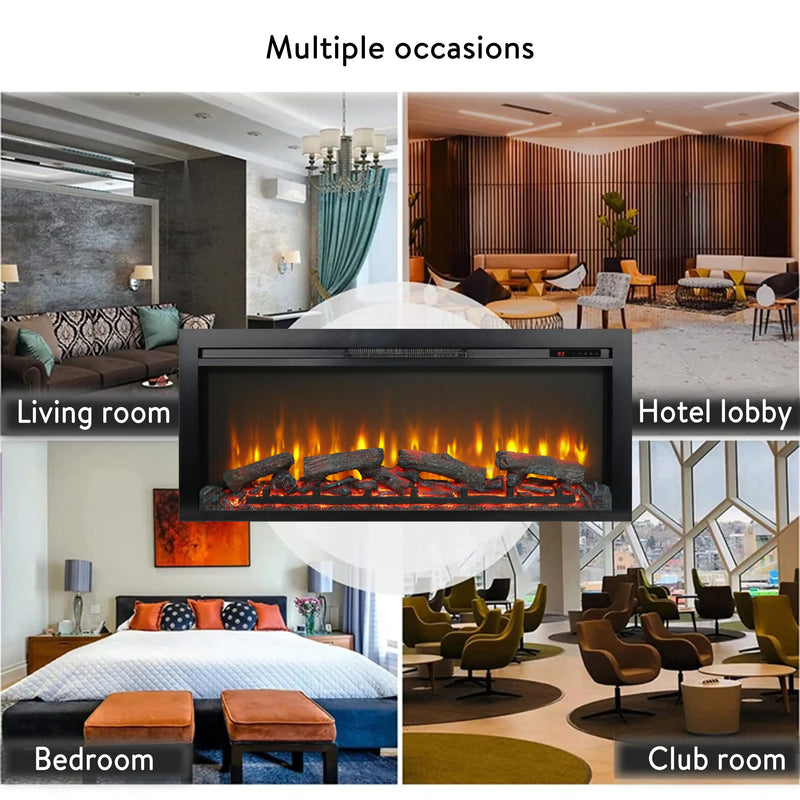 Recessed Electric Fireplace Insert with Customizable Flame