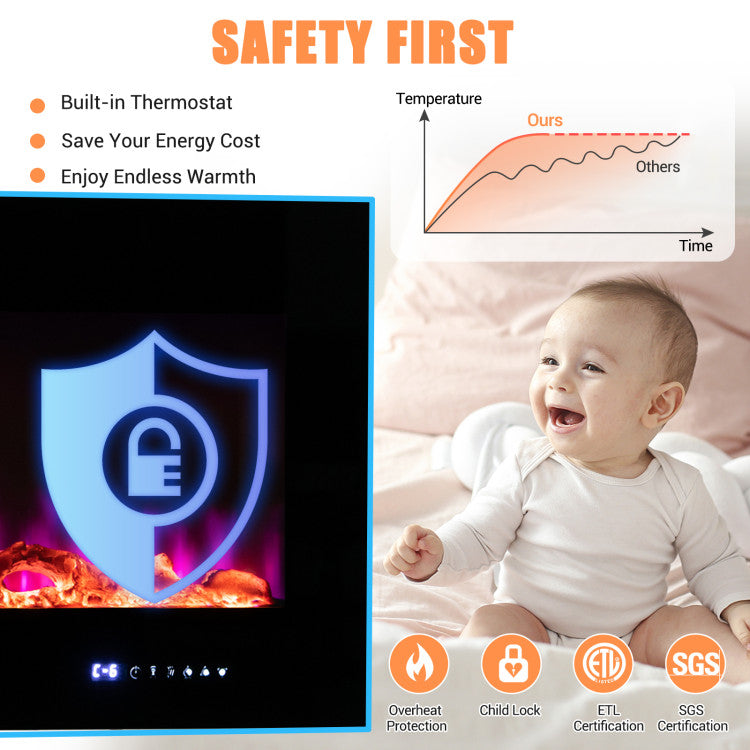 Electric fireplace with 12-hour timer feature