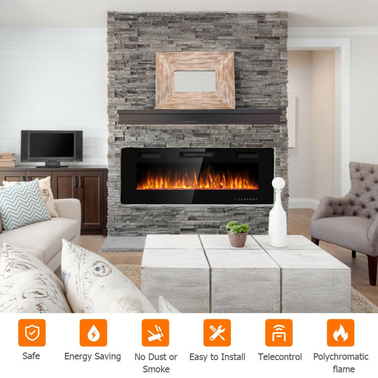 Recessed electric fireplace front view