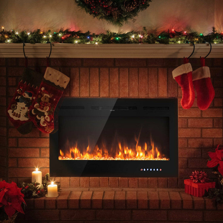 Electric fireplace with remote control and LED touchscreen