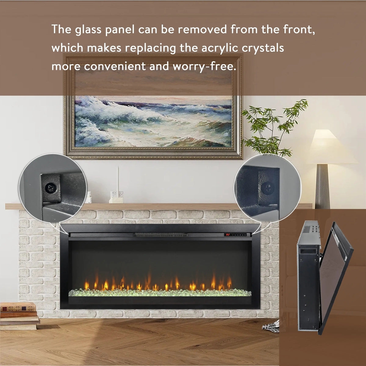 Wall-mounted electric fireplace with recessed installation