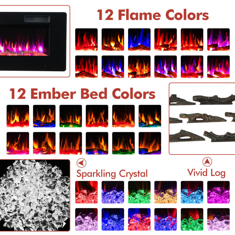 Recessed Wall Fireplace with Adjustable Flame Colors