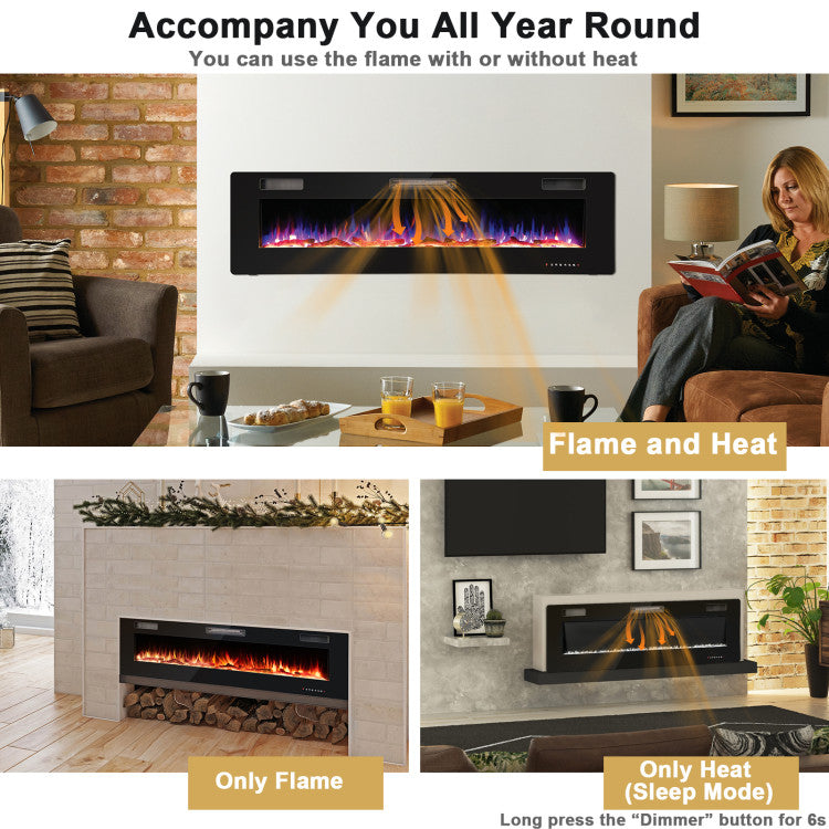 Recessed Wall Fireplace with Adjustable Flame Colors