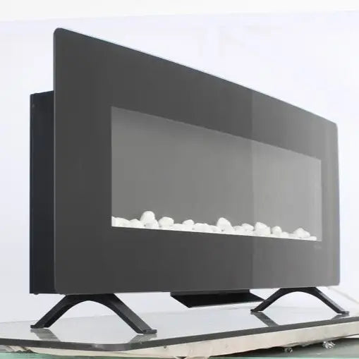 Remote control for easy operation of the wall-mounted electric fireplace.