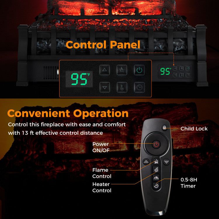 Remote-controlled electric fireplace insert with timer settings