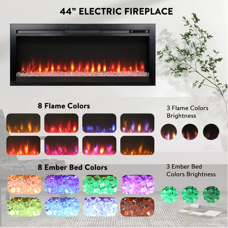 Remote-controlled recessed electric fireplace