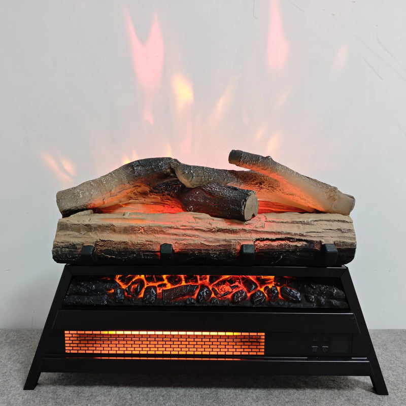 Electric fireplace with remote and adjustable brightness.