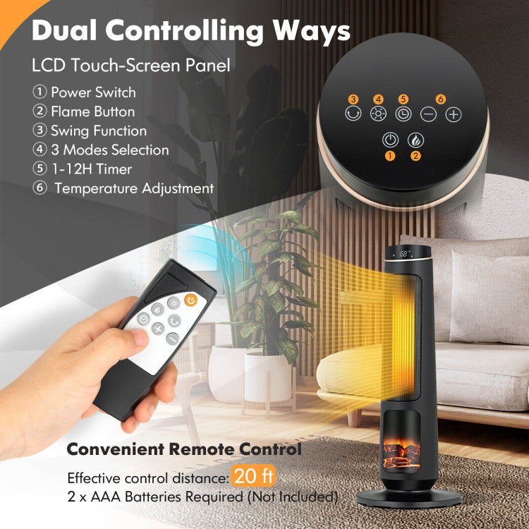 Space heater with cord hooks and built-in handle for storage