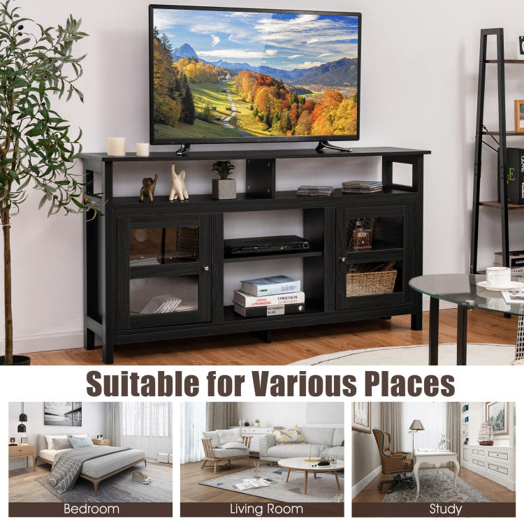 Rustic 58 Inch TV Stand with Storage and Fireplace Insert