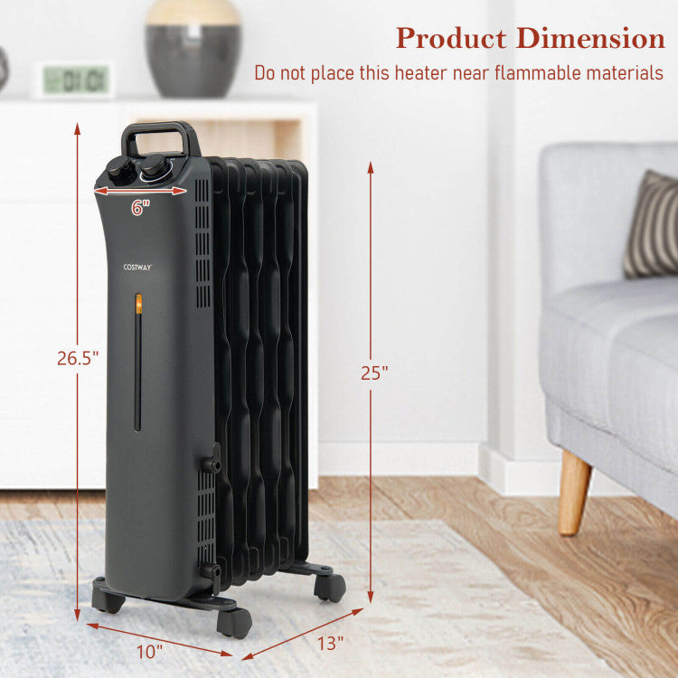 Safe oil radiator heater with overheat and tip-over protection
