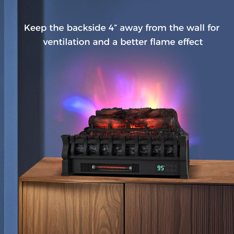Electric fireplace log heater with sleep mode and dimmable flames
