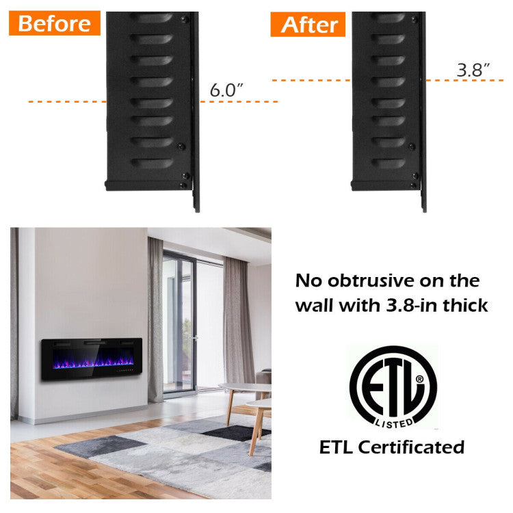 Slim electric fireplace with front air vent