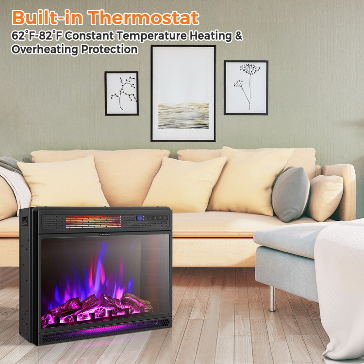 Slim recessed electric fireplace for wall mount installation