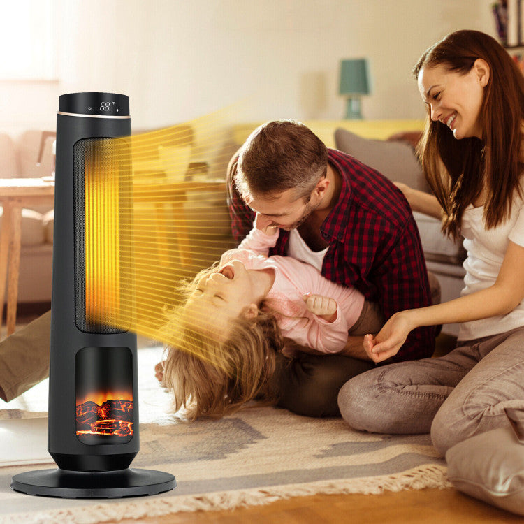 Close-up of 3D realistic flame and log effect on space heater