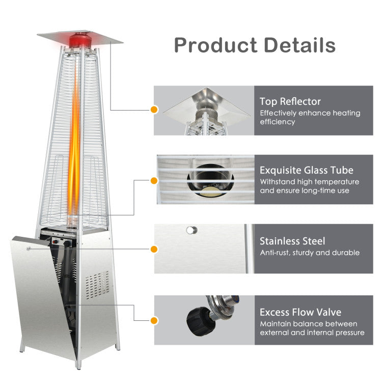 Stainless steel pyramid outdoor heater with weather-resistant build