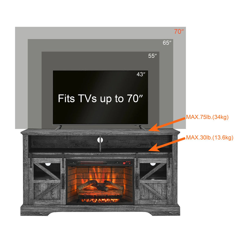 60-inch TV stand with fireplace and adjustable storage shelves