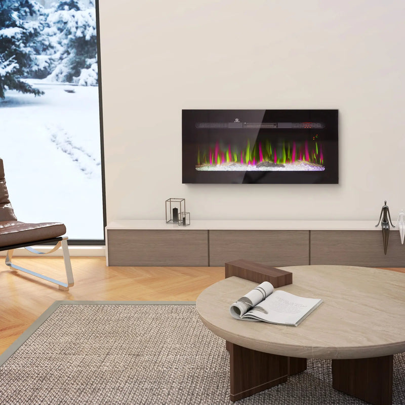 Stylish black electric fireplace with powder-coated finish