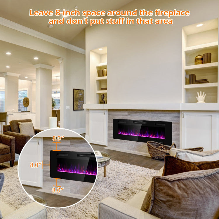 Electric fireplace with 1–8 hour timer
