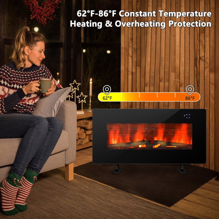 Close-up of electric fireplace touchscreen and LED settings