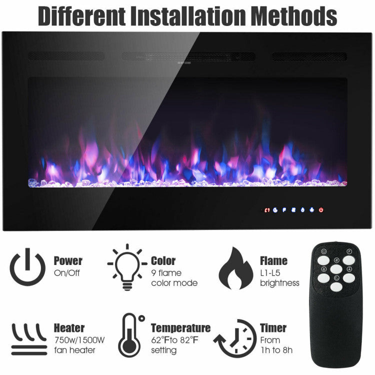 Touchscreen electric fireplace with adjustable temperature
