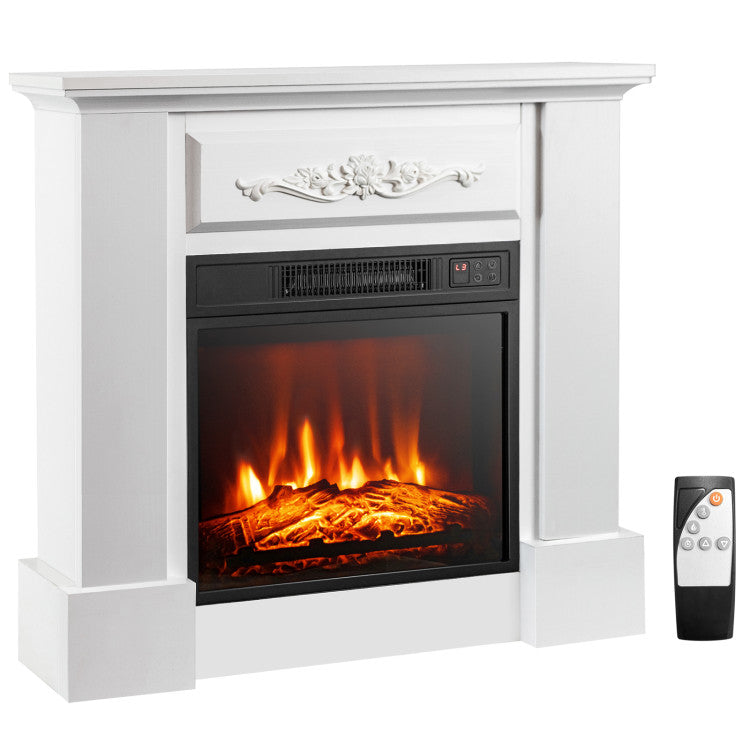 TV cabinet with electric fireplace in white and natural finish