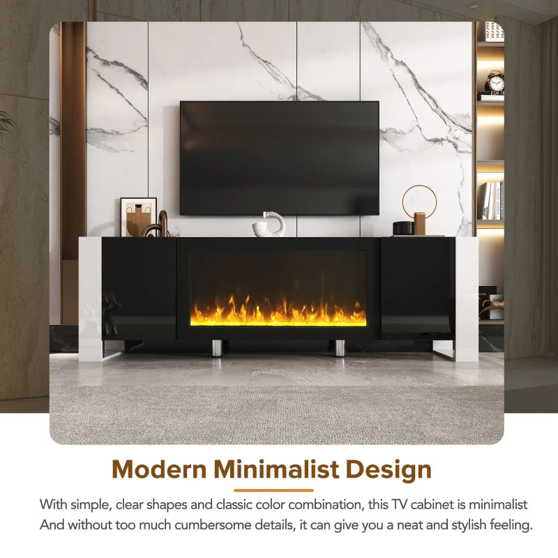 TV Cabinet for 78 Inch TV with Built-In Fireplace