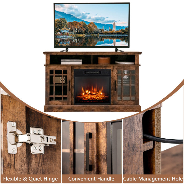 Close-up detail of fireplace in TV stand
