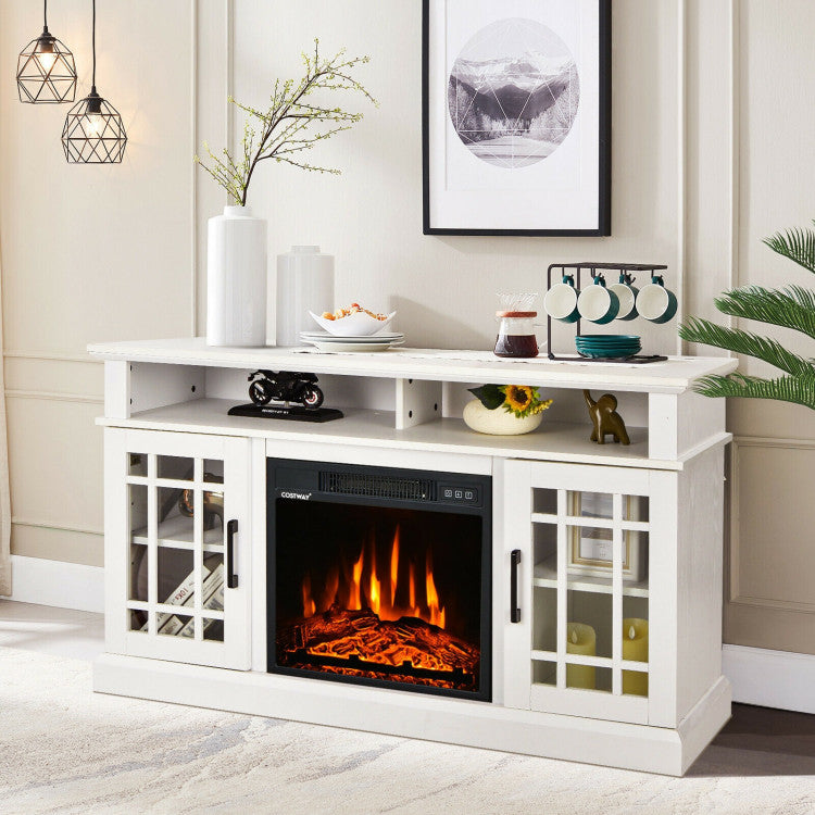 Entertainment space layout with fireplace console