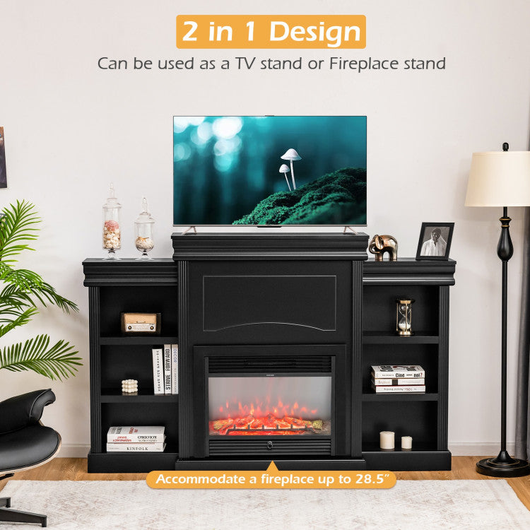 TV stand with fireplace insert space in mid-century modern design